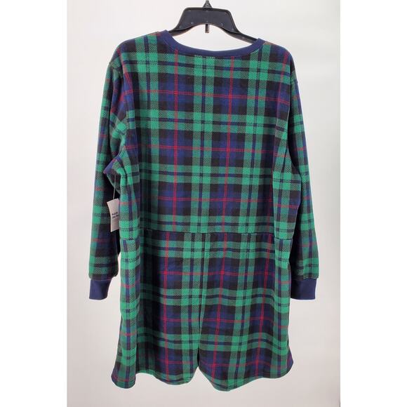 Old Navy XL Green/Blue/Red Plaid Fleece Henley Pajama Romper New - Picture 2 of 6